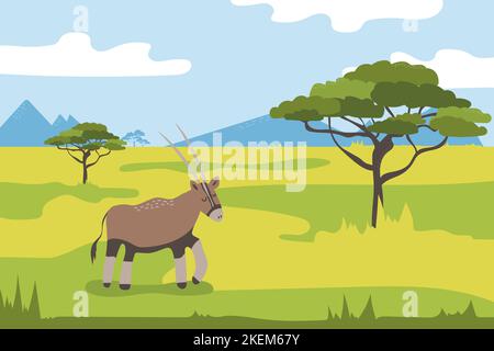 Afrikanische grüne Savanne mit weidender Antilopenlandschaft - Vektor der Wildtierszene Stock Vektor
