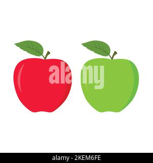 Roter Apfel und grüner Apfel mit Blattvektor Stock Vektor
