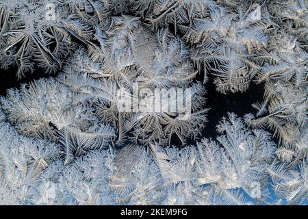 Fensterfrost an einem kalten Wintermorgen, Greater Sudbury, Ontario, Kanada Stockfoto