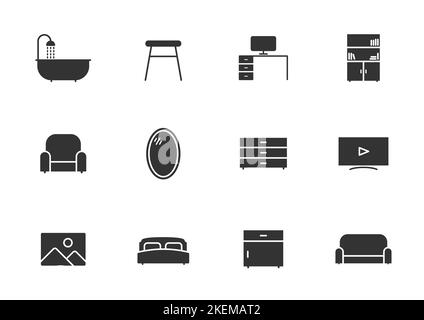 Möbel Glyphen Vektor-Symbole isoliert Stock Vektor