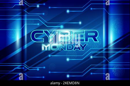 Cyber monday Banner, mit blauer Technologie Leiterplatte Hintergrund Illustration Stock Vektor