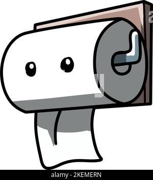 Design eines Toilettenpapiers auf Toilettenpapierhalter mit süßen Augen auf weißem Hintergrund Stock Vektor