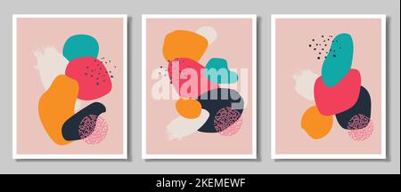 Eine Reihe von drei abstrakten Hintergründen. Handgezeichnete Figuren und Kritzeleien. Stock Vektor