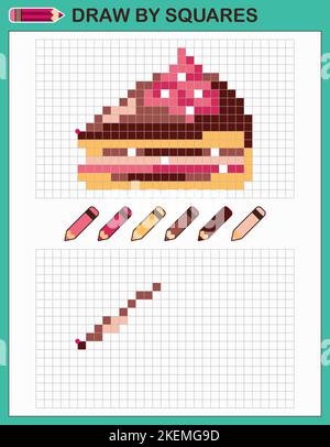 Kuchen nach Quadraten zeichnen. Kopieren Sie das Bild. Spiel für Kinder. Stock Vektor