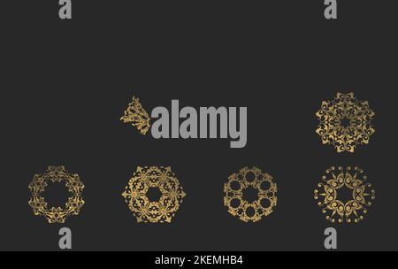 Polygonform Gold Mandala Ornament Set, Luxus florale Ornament, Vintage Frame, gut für den Hintergrund, Hochzeitseinladung, Poster, Social Media, Greetin Stock Vektor