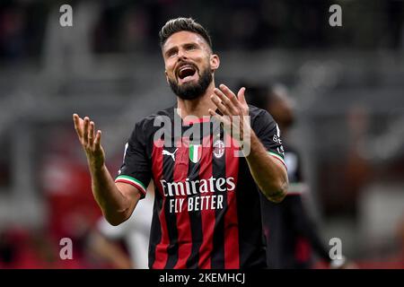 Mailand, Italien. 13.. November 2022. Olivier Giroud vom AC Mailand reagiert während des Fußballspiels der Serie A zwischen dem AC Mailand und dem AFC Fiorentina im San Siro-Stadion in Mailand (Italien) am 13.. November 2022. Foto Andrea Staccioli/Insidefoto Kredit: Insidefoto di andrea staccioli/Alamy Live News Stockfoto