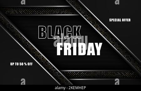 50 Prozent Black Friday Sale Template Hintergrund, Luxus und modern, gut für die Förderung Stock Vektor
