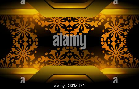 Abstrakter Hintergrund mit luxuriösem Muster in Schwarz und Gold, mit Farbverlauf und überlappenden Formen, mit Lichteffekt Stock Vektor