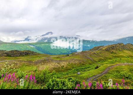 Wolkenumhüllte Chugach Mountains nahe Thompson Pass; Richardson Highway; Alaska; USA Stockfoto