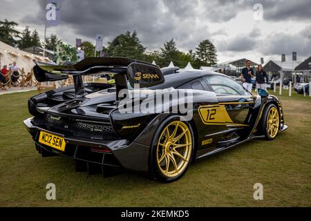 2019 McLaren Senna ‘MC12 SEN’ in der atemberaubenden JPS-Lackierung, die auf der Concours d’Elégance Motorshow im Blenheim Palace zu sehen ist. Stockfoto