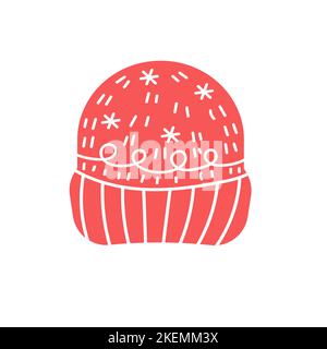 Niedliche Strickmütze im Winter. Dekorative Kopfbedeckung für den Winter. Vektorgrafik. Flaches Design für den Winterurlaub Stock Vektor