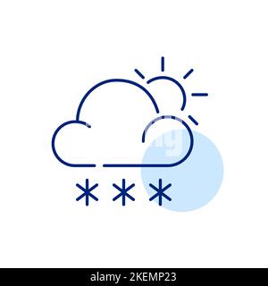 Teilweise bewölktes Schneewetter. Symbol für das sonnige Wetter am Wintertag. Pixel-perfektes, bearbeitbares Strichsymbol Stock Vektor