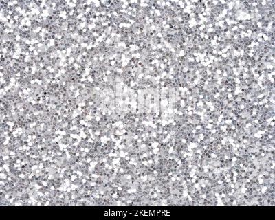 Weiße Glitzerstruktur. Design-Muster aus holographischem funkelndem Glitter zur Dekoration und Gestaltung ungewöhnlicher, extravaganter Weihnachten, Neujahr Stockfoto