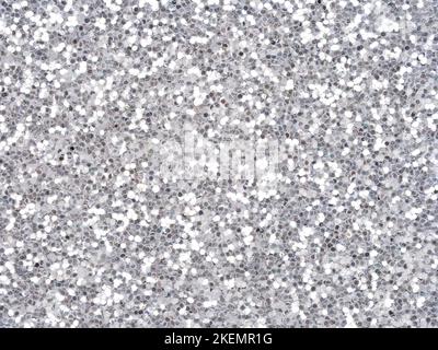 Weiße Glitzerstruktur. Design-Muster aus holographischem funkelndem Glitter zur Dekoration und Gestaltung ungewöhnlicher, extravaganter Weihnachten, Neujahr Stockfoto