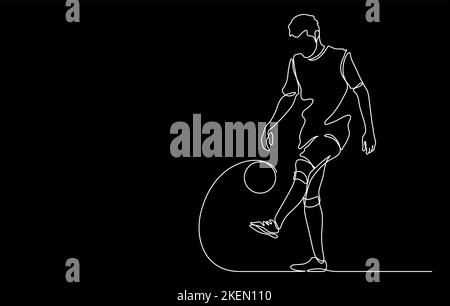 Mann jongliert einen Fußball spielen Fußball Linie Kunst Vektor Illustration. Fortlaufende Linienzeichnung auf schwarzem Hintergrund isoliert Stock Vektor