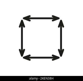 Symbol für quadratische Fläche. Pfeilzeichen. Messung der Landfläche. Quadratmetersymbol. Piktogramm der Dimension platzieren. Vektordarstellung in weiß isoliert Stock Vektor