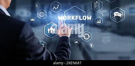 Workflow Repeatability Systematisation Buisness Prozess. Business Technology Internet Stockfoto