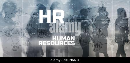 HR - Personalmanagement und Rekrutierungskonzept. Menschen mit doppeltem Engagement vernetzen eine gemischte Medienstruktur Stockfoto