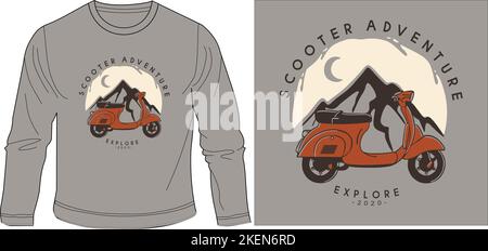 Scooter Adventure T-Shirt Grafik Design Vektor Illustration Digital Datei Siebdruck,Kinderbekleidung,Kindermode,Vektor,Vektorkunst,Grafik-T-Shirts,gr Stock Vektor