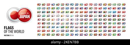 Eine Reihe von Vektor-Symbolen mit Flaggen von Ländern und mit der Inschrift hergestellt in Stock Vektor