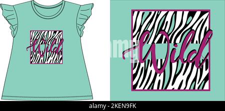 Wild Zebra Rahmen T-Shirt Grafik Design Vektor Illustration digitale Datei T-Shirts, Grafik T-Shirt, T-Shirt Siebdruck, Kinderkleidung, Kindermode, vecto Stock Vektor