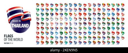 Eine Reihe von Vektor-Symbolen mit Flaggen von Ländern und mit der Inschrift hergestellt in Stock Vektor