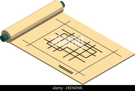 Hausbauplan Illustration im 3D isometrischen Stil isoliert auf Hintergrund Stock Vektor