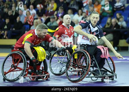 Sheffield, Großbritannien. 13.. November 2022. English Institute of Sport Sheffield, Sheffield, South Yorkshire, 13.. November 2022. England Wheelchair Rugby League vs Wales Wheelchair Rugby League in der Rugby League World Cup 2021 Halbfinale Jack Brown of England Rugby League Kredit: Touchlinepics/Alamy Live News Stockfoto