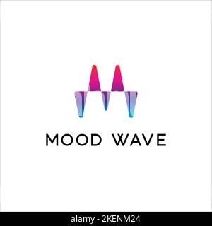 Buchstabe M oder MW, Liquid Sound Wave Logo mit mehrfarbigem Verlauf Stock Vektor