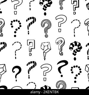 Frage nahtloses Muster. Fragen Doodle-Marken, Verhörpunkte zufälliger Druck. Handgezeichneter kreativer Hintergrund, neoterischer Vektor denken oder zweifeln Stock Vektor
