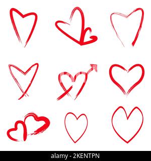 Ein Vektorsatz von isolierten roten Herzen Stock Vektor