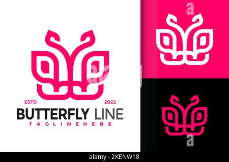 „A Butterfly Line Modern“-Logo, pinkfarbenes Markenlogo mit Slogan Stock Vektor