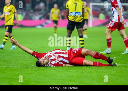 Athen, Lombardei, Griechenland. 13.. November 2022. 15 SOKRATIS PAPASTATHOPOULOS.of Olympiacos FC während des Matchday 13, Greek Super League Spiel zwischen Olympiacos FC gegen AEK FC im Karaiskakis Stadion am 13. November 2022 in Athen, Griechenland. (Bild: © Stefanos Kyriazis/ZUMA Press Wire) Stockfoto