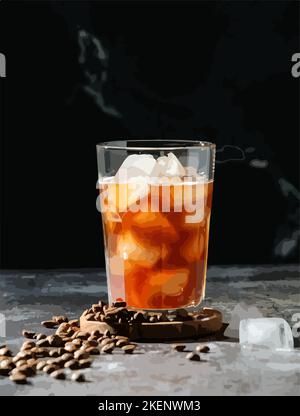 vektor druckbare Abbildung von isolierten Tasse Eiskaffee mit Etikett Stock Vektor