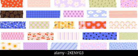 Dekorative Scotch-Streifen und klebrige Wash-Streifen. Aufkleber Klebeband Scrapbookers, Verpackung Papiere strukturierte Bänder. Adhäsive rassige Vektorelemente Stock Vektor