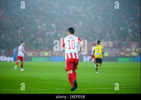 Athen, Lombardei, Griechenland. 13.. November 2022. 10 JAMES RODRÃGUEZ von Olympiacos FC während des Matchday 13, Greek Super League Spiels zwischen Olympiacos FC und AEK FC im Karaiskakis Stadion am 13. November 2022 in Athen, Griechenland. (Bild: © Stefanos Kyriazis/ZUMA Press Wire) Stockfoto