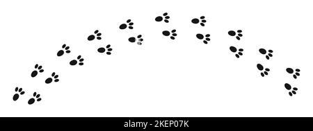 Nasse oder schlammige Pawprints von Hasen. Hasenpfote Silhouetten Stempel. Spur von Schritten des laufenden oder wanderenden Hasen isoliert auf weißem Hintergrund. Vektorgrafik. Stock Vektor