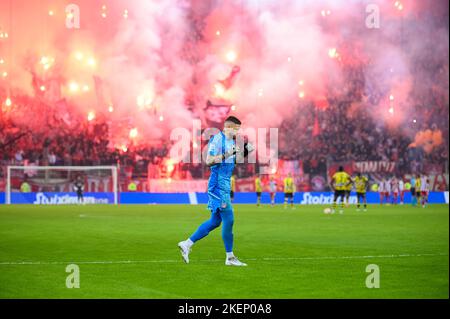 Athen, Lombardei, Griechenland. 13.. November 2022. ALEXANDROS PASCHALAKIS von Olympiacos FC während des Matchday 13, des Greek Super League Spiels zwischen Olympiacos FC und AEK FC im Karaiskakis Stadion am 13. November 2022 in Athen, Griechenland. (Bild: © Stefanos Kyriazis/ZUMA Press Wire) Stockfoto