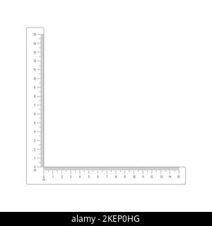 15 Zentimeter Ecklineal isoliert auf weißem Hintergrund. Messwerkzeug mit vertikalen und horizontalen Linien mit cm- und mm-Markierungen und Zahlen. Vektorgrafik Stock Vektor