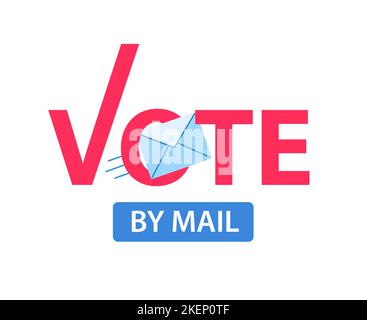 Per Post abstimmen. Symbol blauer Umschlag mit rotem Wort Abstimmen. Stock Vektor