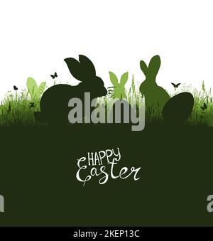 Hase im Gras handgefertigt. Frohe Ostern. Vektorgrafiken. Stock Vektor