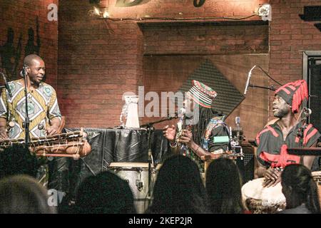 13. November 2022, Rom, Italien: Ismaila Mbaye & Tribal Percussion im Boogie Club Jazz Live. Sie begleitete sie und tanzte senegalesische Volkstänze zur Tänzerin Elisa. (Bild: © Daniela Franceschelli/Pacific Press via ZUMA Press Wire) Stockfoto