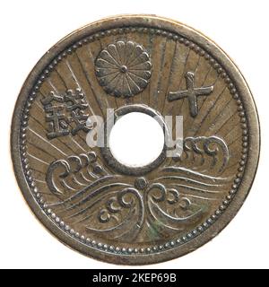 Japanische 10 Sen Aluminium Bronze Münze Um 1938 Stockfoto