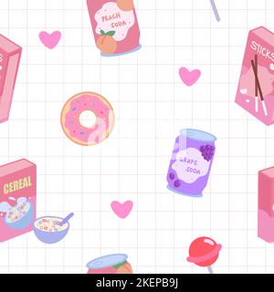 Nahtloses Muster mit modisch niedlichen girly pink Food Stock Vektor