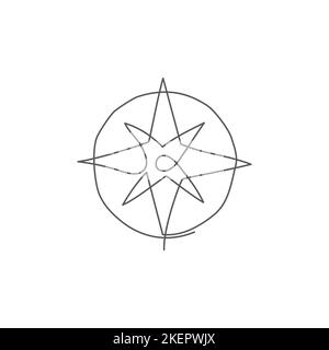 Kompass eine Linienzeichnung auf weißem Hintergrund Stock Vektor