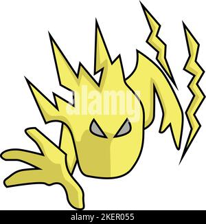 Ein gelbes Feuerflammenmonster, das angreifen will, ein bearbeitbarer Flachvektor Stock Vektor