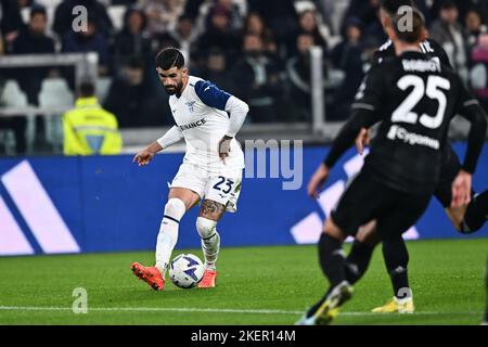 Turin, Italien. 13.. November 2022. Elseid Hysaj (Lazio) während der italienischen Serie Ein Spiel zwischen Juventus 3-0 Lazio im Allianz Stadium am 13. November 2022 in Turin, Italien. Kredit: Maurizio Borsari/AFLO/Alamy Live Nachrichten Gutschrift: Aflo Co. Ltd./Alamy Live Nachrichten Stockfoto