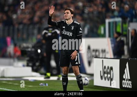 Turin, Italien. 13.. November 2022. Federico Chiesa (Juventus) während der italienischen Serie Ein Spiel zwischen Juventus 3-0 Lazio im Allianz Stadium am 13. November 2022 in Turin, Italien. Kredit: Maurizio Borsari/AFLO/Alamy Live Nachrichten Gutschrift: Aflo Co. Ltd./Alamy Live Nachrichten Stockfoto