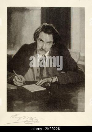 Porträt des schottischen Schriftstellers, Essayisten, Dichters und Reiseschriftstellers Robert Louis Stevenson Ca. 1909, von Henry Wolf Stockfoto