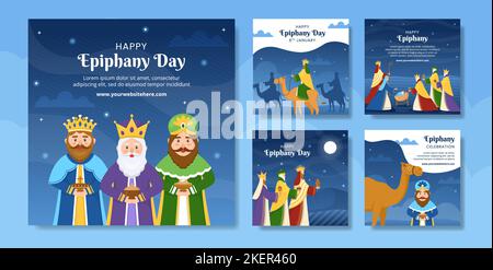 Happy Epiphany Day Social Media Post Flat Cartoon Handgezeichnete Vorlagen Illustration Stock Vektor